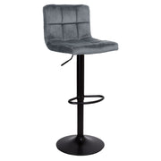 Adjustable Grey Mosva Stool with Matte Black Legs and Velvet Seat