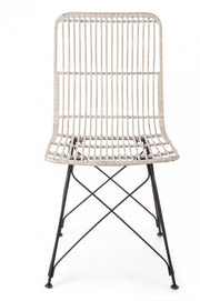 Contemporary style chair in steel and kubu White LUCILA 45x55x h85 cm
