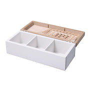Rectangular white wooden tea box 3 compartments cm24x10h7