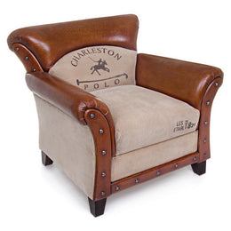 Charleston armchair in beige vintage leather