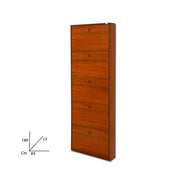 Slim shoe cabinet in melamine wood 5 flaps antique walnut h.180x65x15 cm