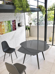 Extendable table in tempered glass with gray top 120/180x90h cm