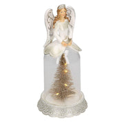White resin glass bell angel with pine cmø12h24