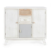 Sideboard with three doors and two drawers in white wood CLOTILDE 87x36x h80 cm