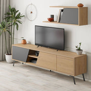 Fiona Oak TV Stand with Anthracite Door and Shelf H 48 x D 35.60 x W 180 cm