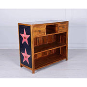 Brown mango wood sideboard 2 drawers and exposed shelves 50x120xh. 75 cm