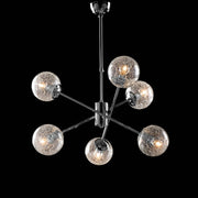 Suspension lamp in polished chrome iron with 6 lights with glass spheres
