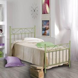 Single iron bed with footboard Green TEVERE 92x208x h117 cm