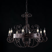 Black lacquered iron chandelier with rust decoration 8 lights cm 76