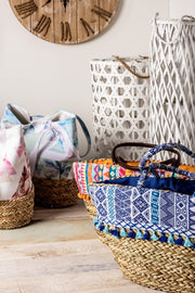 White hexagonal wooden lantern 60h cm