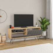 Picadilly TV Stand with Oak Structure and 2 Folding Anthracite Doors 57H x 139W x 36D cm
