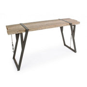 Steel console with wooden top BLOCKS 153x44 h76 cm