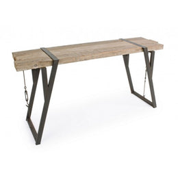 Steel console with wooden top BLOCKS 153x44 h76 cm
