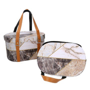 Eco-leather box with handles 1-2 oval marble cm35,5x26h20
