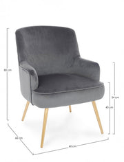 Clelia gray armchair with gold velvet effect