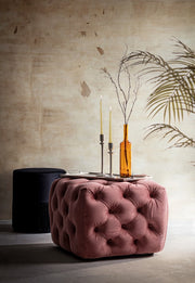 Evan ottoman in quilted Blush velvet