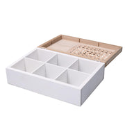 Rectangular white wooden tea box 6 compartments cm24x16h7