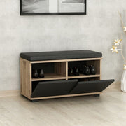 Shoe rack with pouf Dragoshoe walnut and black