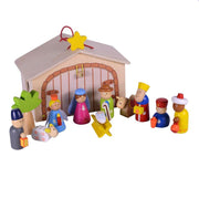 Wooden Nativity set13pcs w/exhibitor cm23,5x12,8h15,5