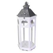 Hexagonal silver-white metal wood lantern 1-3 cm41x35,5h98