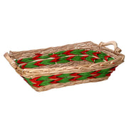 Rectangular green red natural wicker basket cm53x38h13