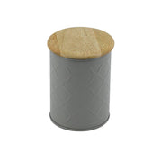 Metal jar with gray wooden cap cmø10h14