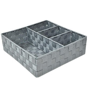 Squared gray polyester drawer with 4 compartments cm32x32h10