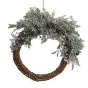 Snowy chaplet with brown pine cones cm51x46h12