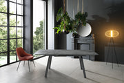 Extendable table with black marble effect stone top 140/200x80x76h cm