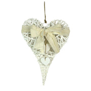 White wicker heart with bow cm35x50x6