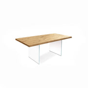 Extendable table in veneered oak and top in natural oak 200/300x100 cm