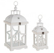 Set of 2 White Wooden Lanterns