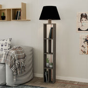 Wooden Floor Lamp with Bookshelf and Black Lampshade 45x45x163.5 cm