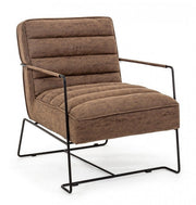 Armchair with armrests and steel frame and brown imitation leather covering 63x74x80h cm