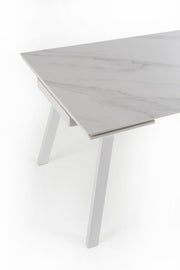 Extendable table with white marble effect stone top 140/200x80x76h cm