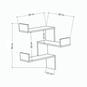 White 3-Level Wall-Mounted Corner Bookshelf H 90 x D 22 x W 60 cm