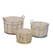 Set of 3 metal baskets with lining