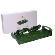 Rectangular dark green laurel leaf metal tray cm41x20h6,5
