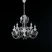 Chandelier in white iron Shabby strass damask five lights 63x h65 cm
