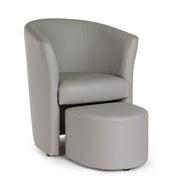 Armchair with light gray pouf in design style faux leather