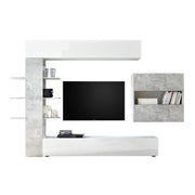 White and concrete living room wall unit L.295xD30xh.187 cm