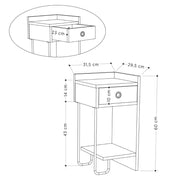 Sirius white bedside table with drawer and right black metal leg