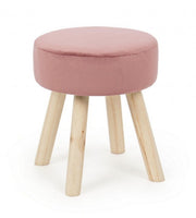 Adeline wooden stool with pink velvet effect 38h cm