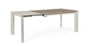 Gray and taupe extendable table