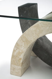 Coffee table with tempered glass top and beige/grey legs 120x70x41h cm