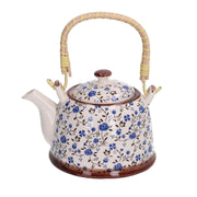 Round white ceramic teapot with blue flowers cmø15h14