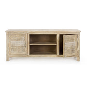 Mayra 2-door low cabinet in natural wood 150x40x60h cm