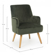 Vintage living room armchair in dark green velvet ADELINE 60x67x h79 cm