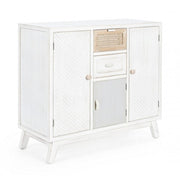 Sideboard with three doors and two drawers in white wood CLOTILDE 87x36x h80 cm