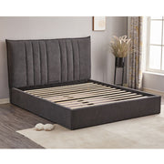 Dark Grey Saturn Double Bed with Vertical Stitched Headboard